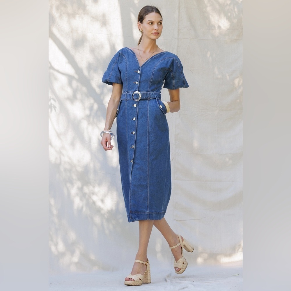Elegant Blue Denim Midi Dress